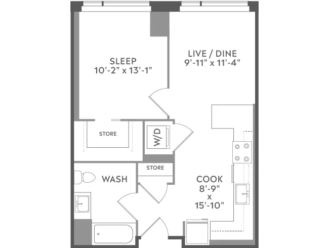 AMLI West Loop 1-bedroom floor plan image (A2c) - Chicago, IL