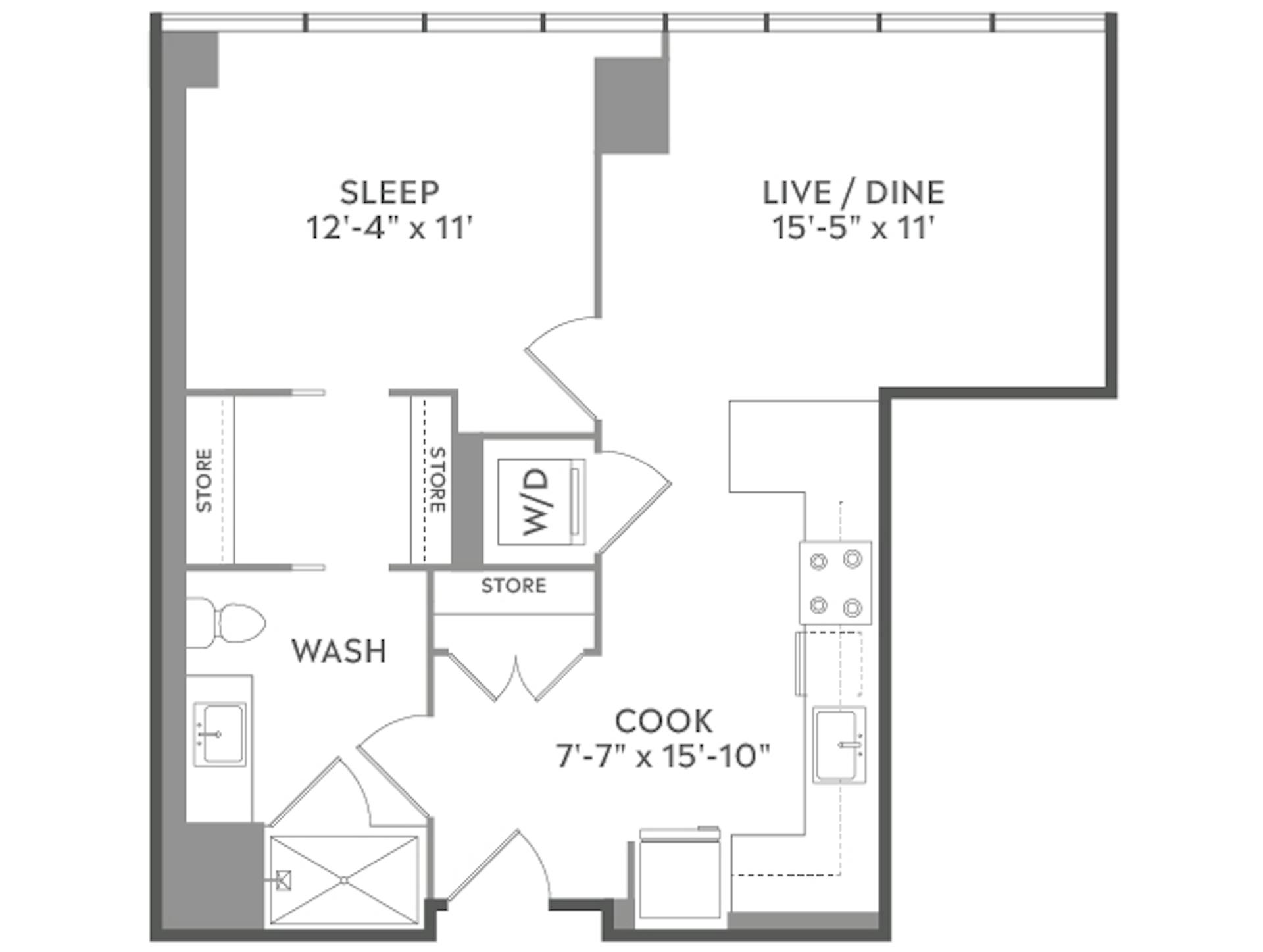 A3a floor plan, 1 Bedroom, 1 Bathroom at AMLI West Loop apartments