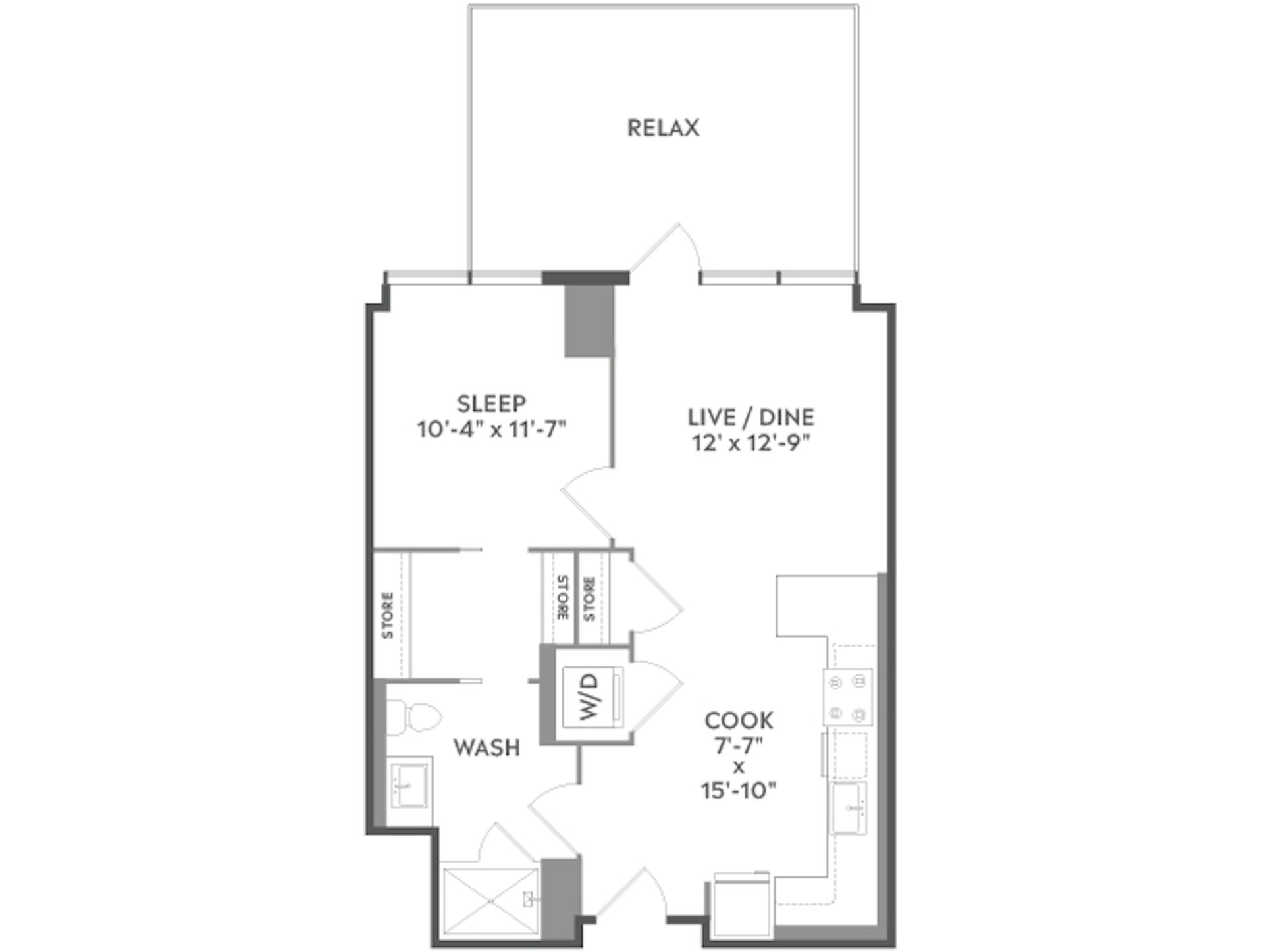A2e floor plan, 1 Bedroom, 1 Bathroom at AMLI West Loop apartments