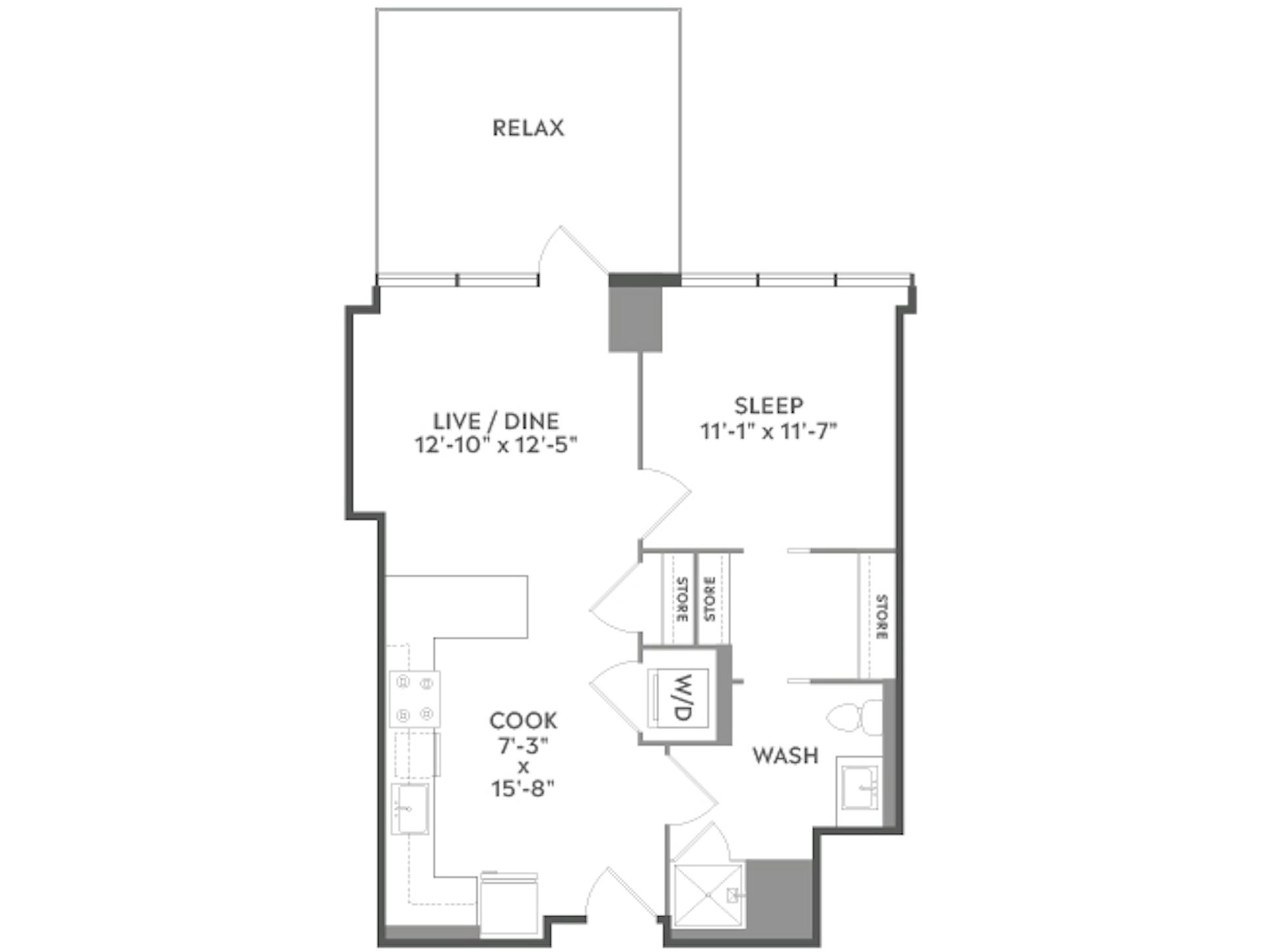 A2f floor plan, 1 Bedroom, 1 Bathroom at AMLI West Loop apartments