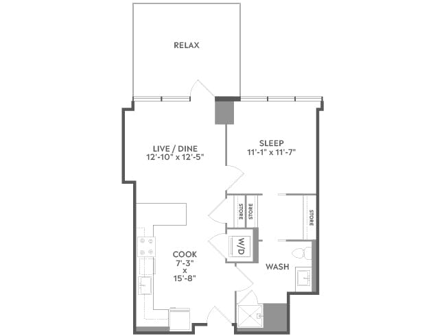 A2f floor plan, 1 Bedroom, 1 Bathroom at AMLI West Loop apartments