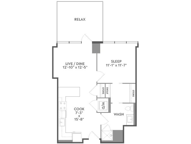 A2f floor plan, 1 Bedroom, 1 Bathroom at AMLI West Loop apartments