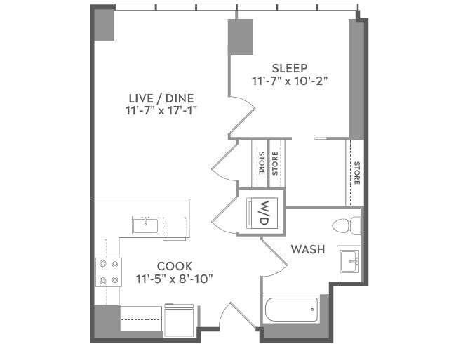 A3 floor plan, 1 Bedroom, 1 Bathroom at AMLI West Loop apartments