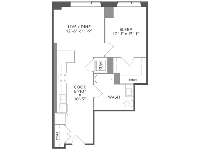 A3b floor plan, 1 Bedroom, 1 Bathroom at AMLI West Loop apartments