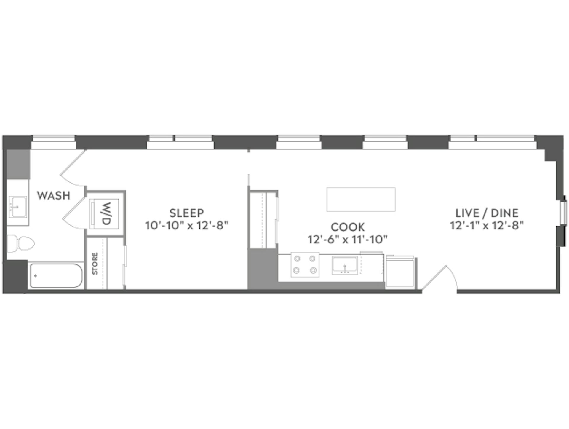 A3c floor plan, 1 Bedroom, 1 Bathroom at AMLI West Loop apartments