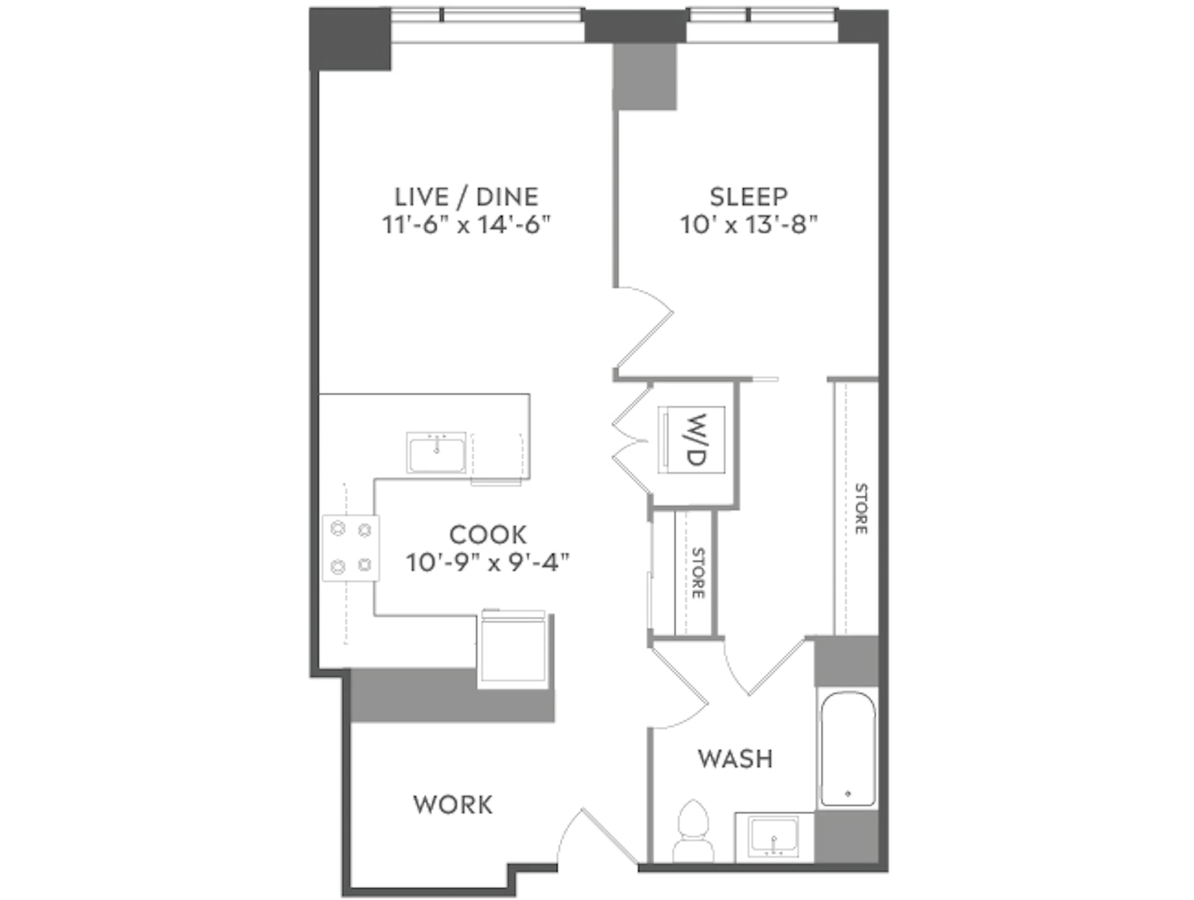 A3g floor plan, 1 Bedroom, 1 Bathroom at AMLI West Loop apartments