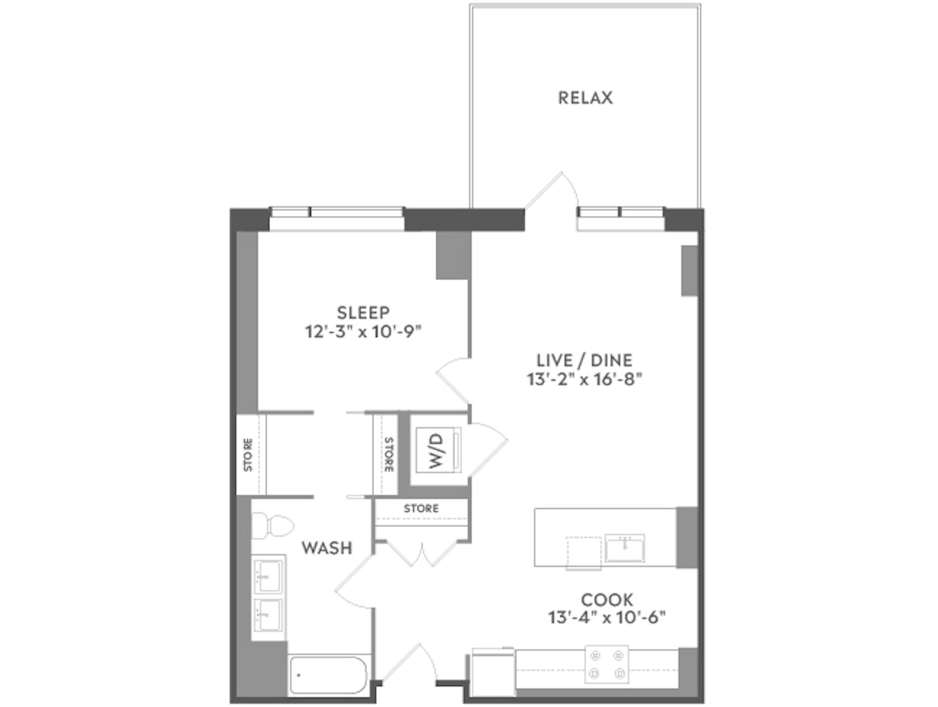 A3e floor plan, 1 Bedroom, 1 Bathroom at AMLI West Loop apartments