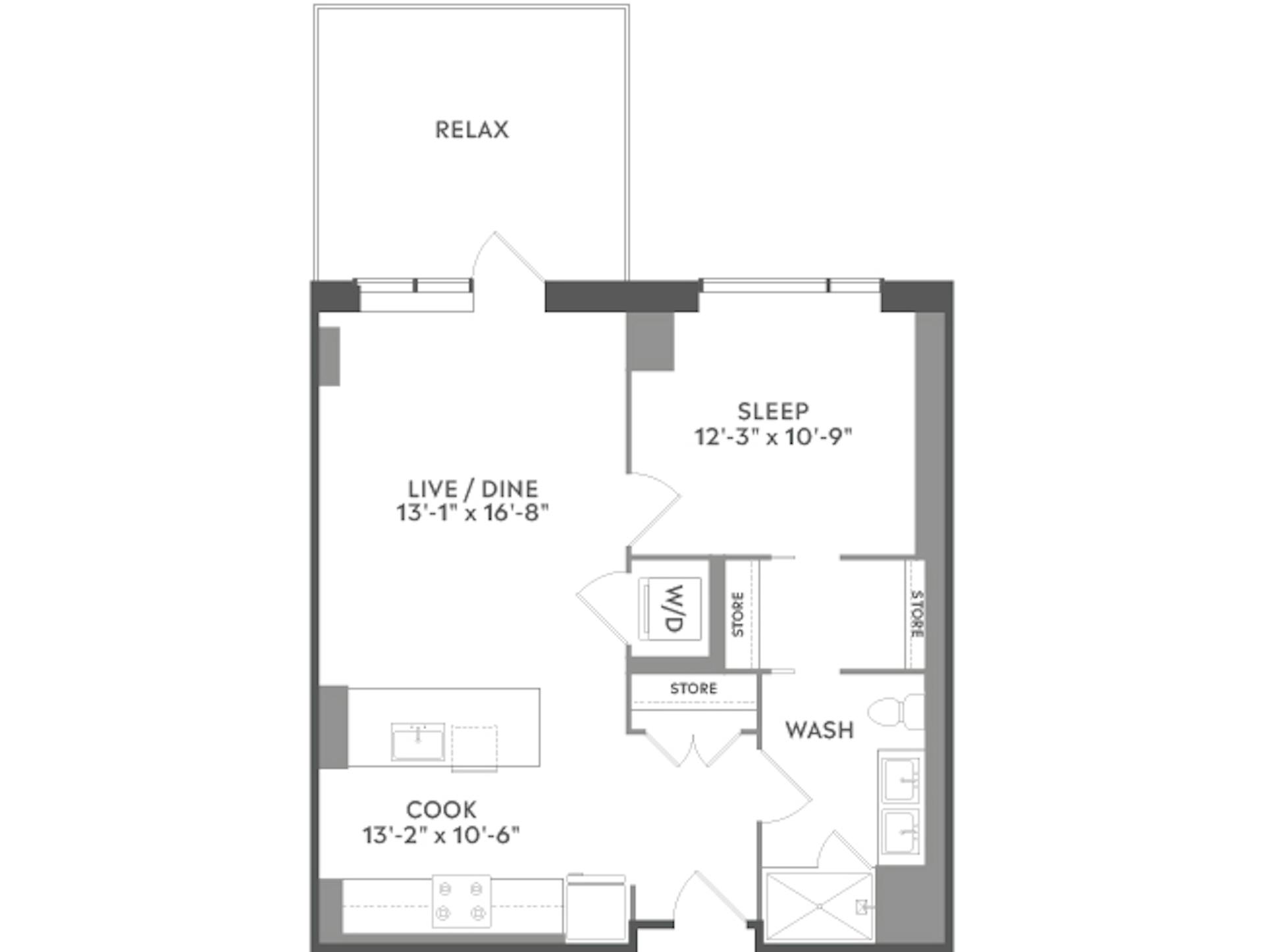 A3f floor plan, 1 Bedroom, 1 Bathroom at AMLI West Loop apartments