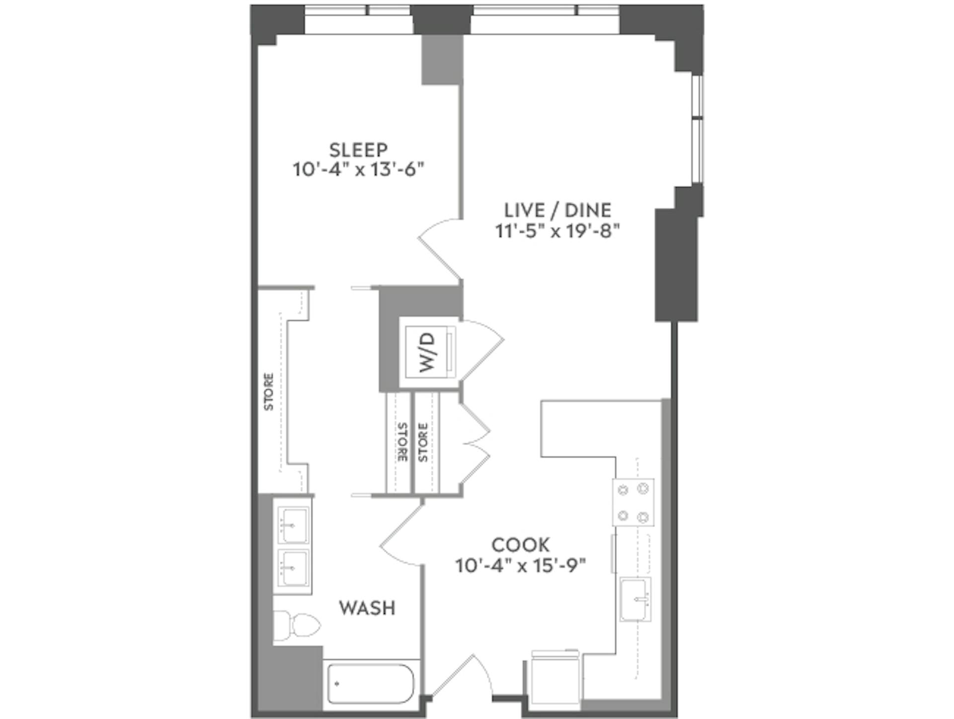 A4b floor plan, 1 Bedroom, 1 Bathroom at AMLI West Loop apartments