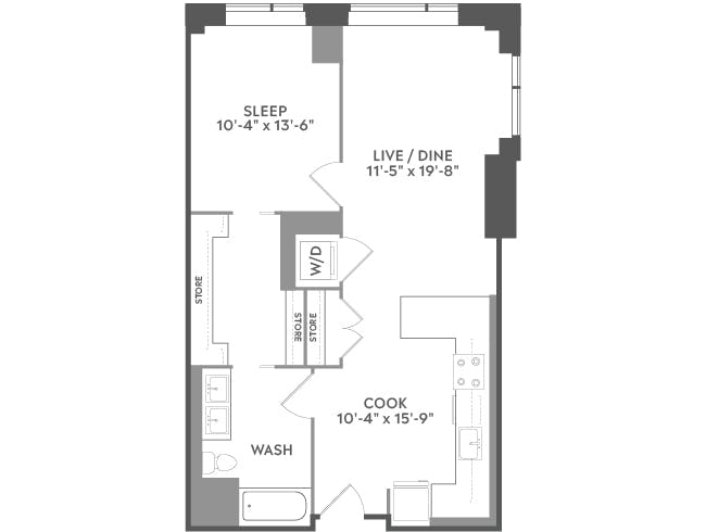 A4b floor plan, 1 Bedroom, 1 Bathroom at AMLI West Loop apartments
