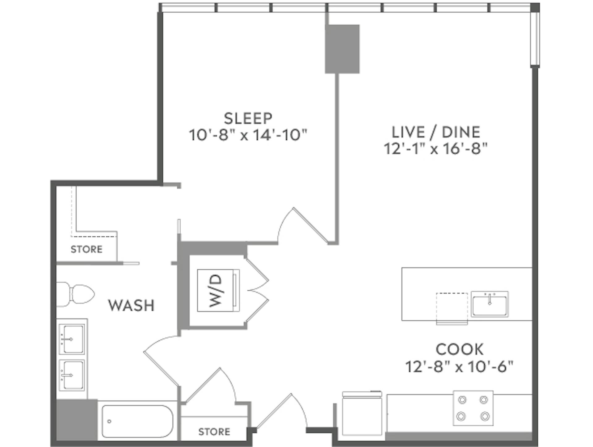 A4 floor plan, 1 Bedroom, 1 Bathroom at AMLI West Loop apartments