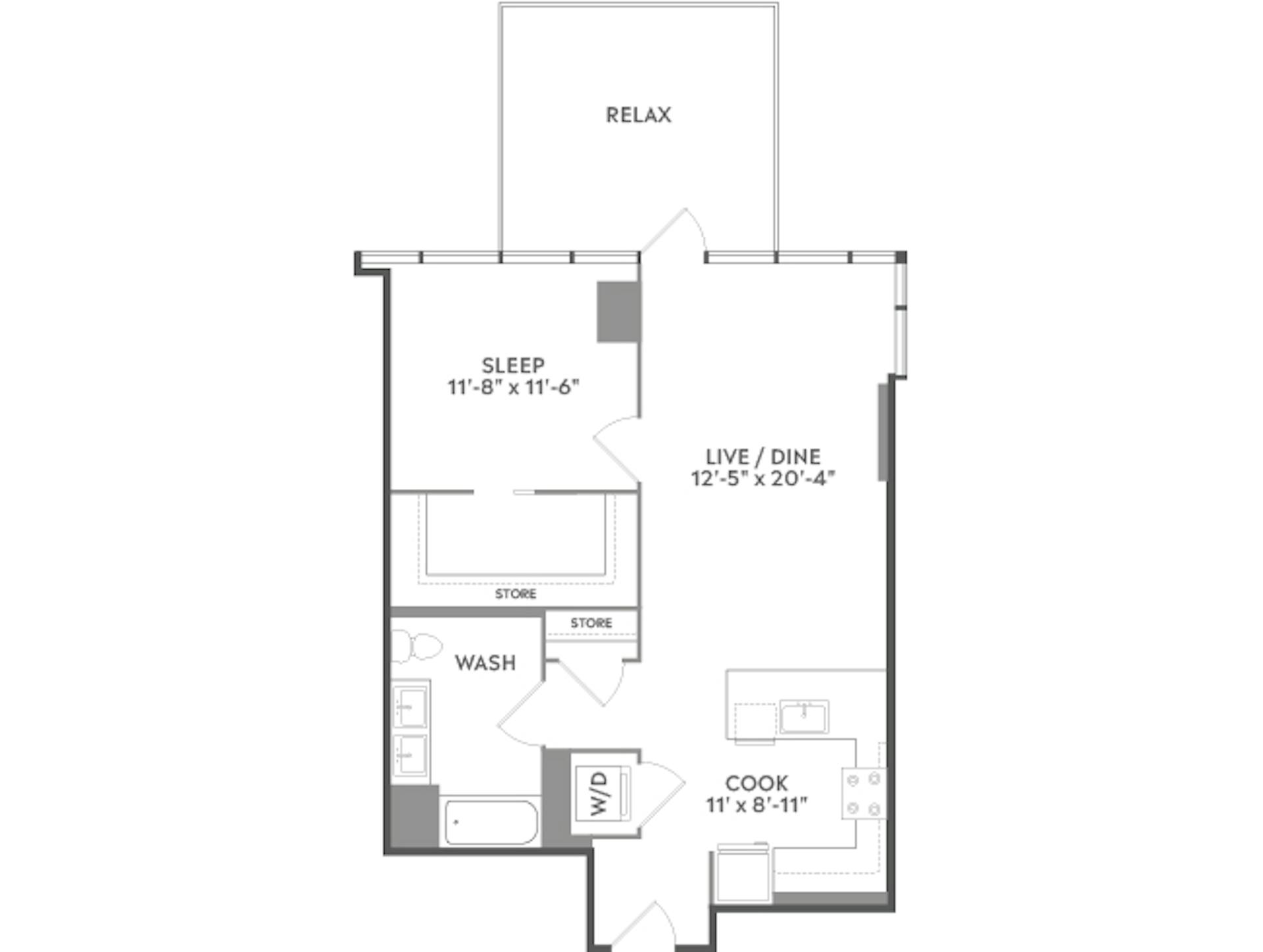 A4a floor plan, 1 Bedroom, 1 Bathroom at AMLI West Loop apartments