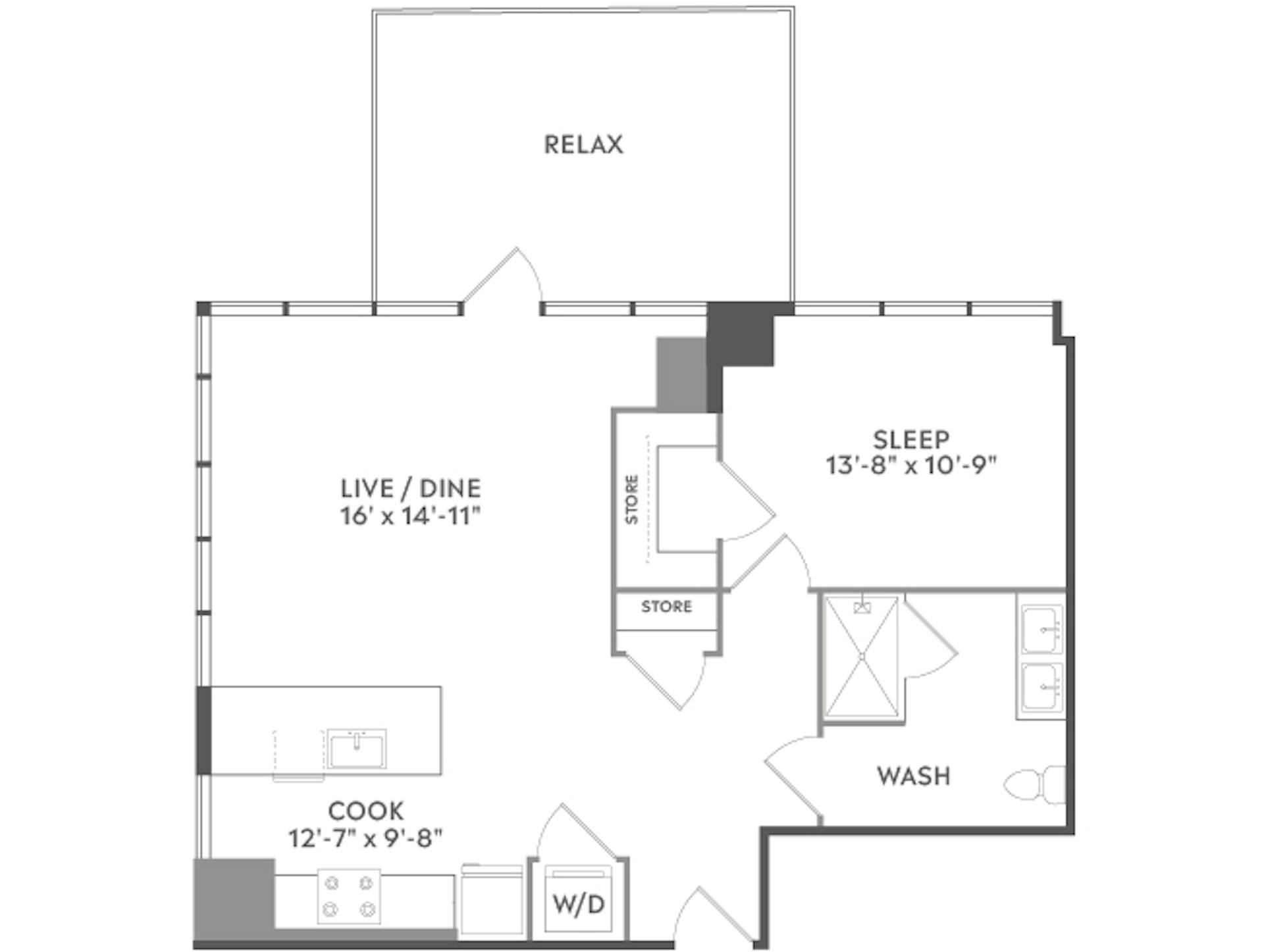 A4c floor plan, 1 Bedroom, 1 Bathroom at AMLI West Loop apartments
