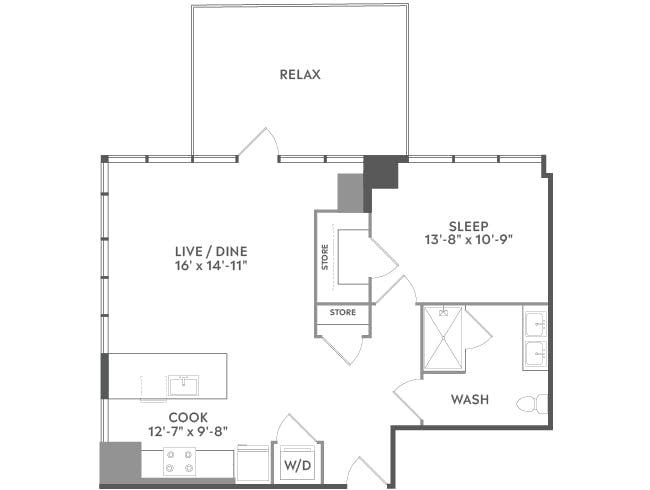 A4c floor plan, 1 Bedroom, 1 Bathroom at AMLI West Loop apartments