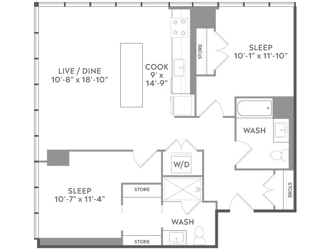 C4a floor plan, 2 Bedroom, 2 Bathroom at AMLI West Loop apartments