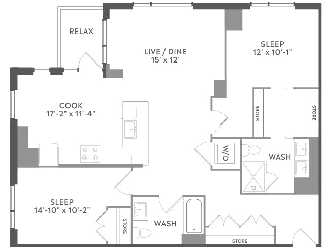 C6 floor plan, 2 Bedroom, 2 Bathroom at AMLI West Loop apartments