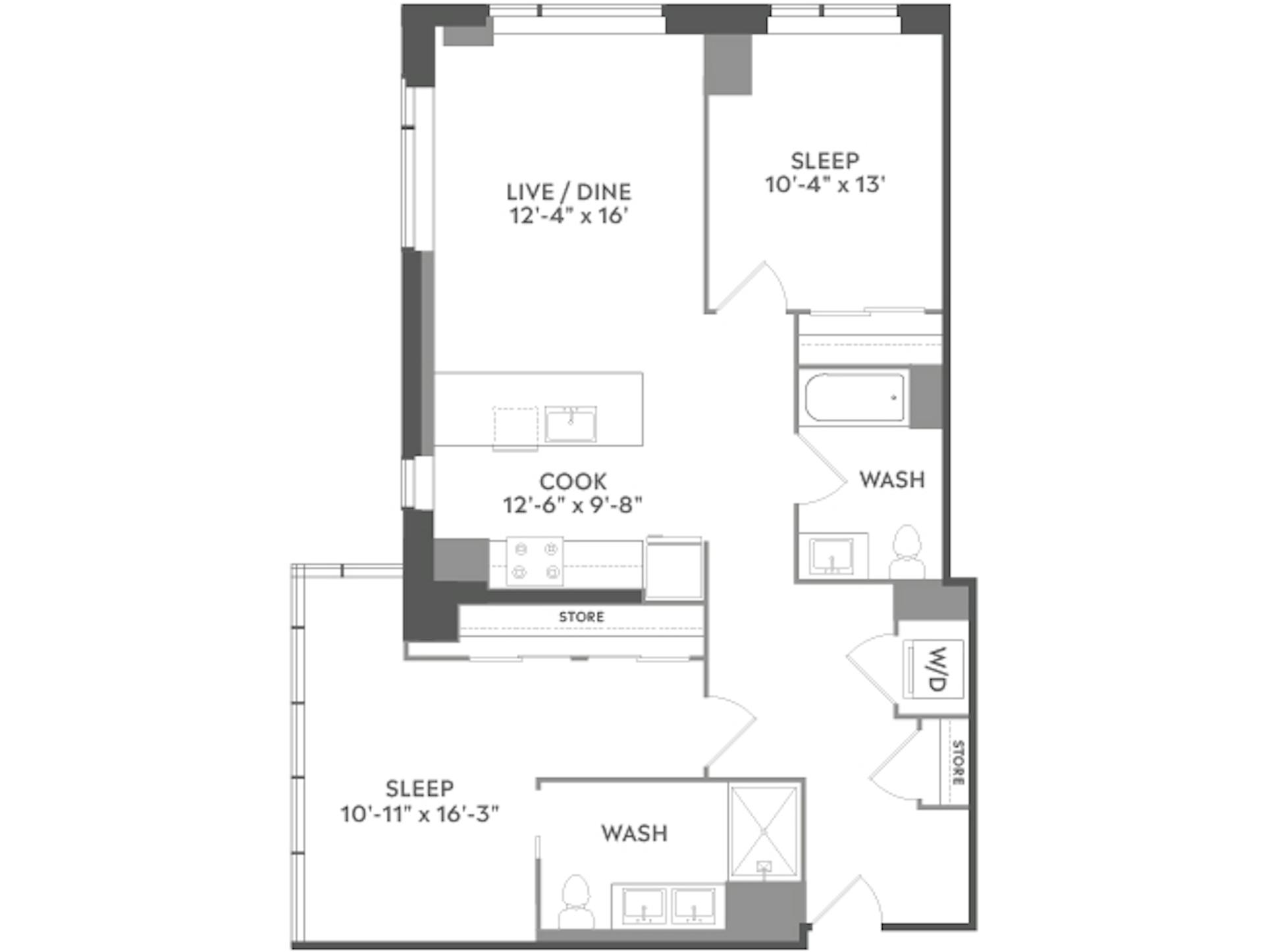 C5 floor plan, 2 Bedroom, 2 Bathroom at AMLI West Loop apartments