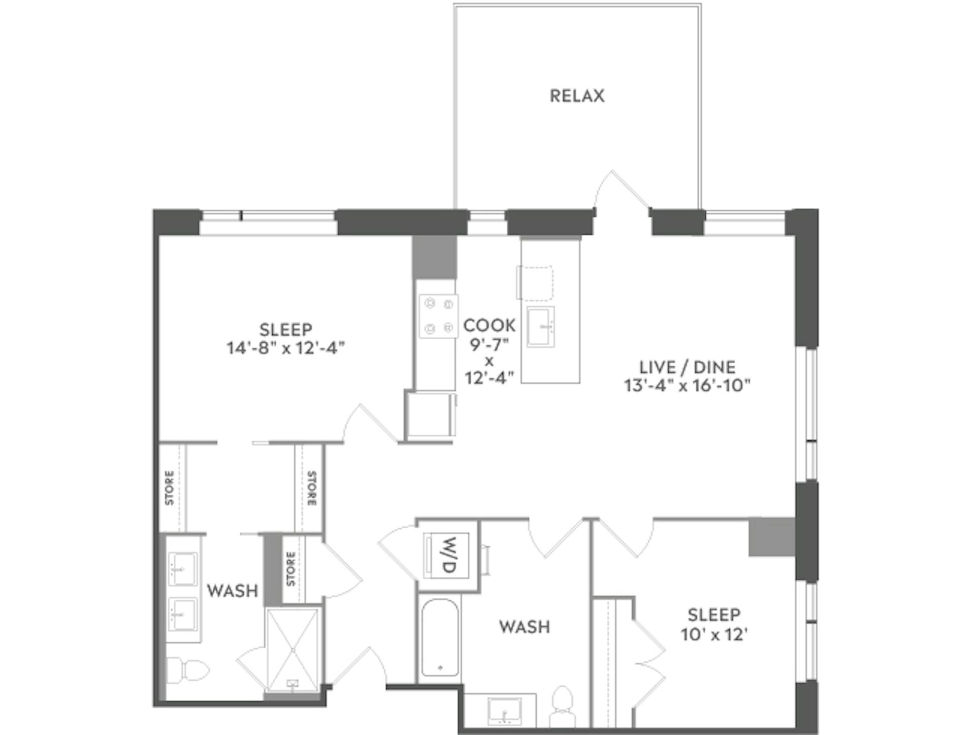C5a floor plan, 2 Bedroom, 2 Bathroom at AMLI West Loop apartments