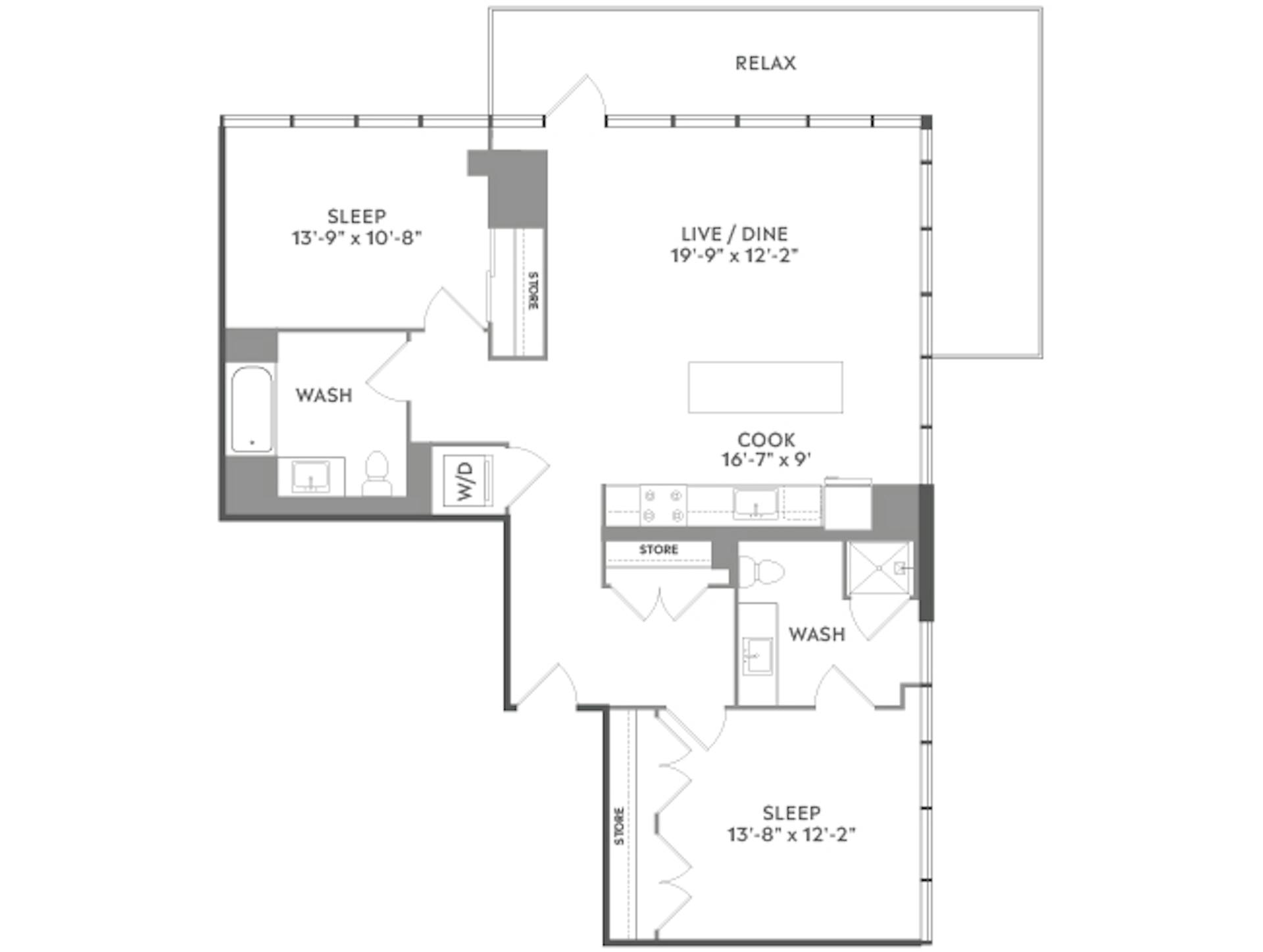 C6b floor plan, 2 Bedroom, 2 Bathroom at AMLI West Loop apartments