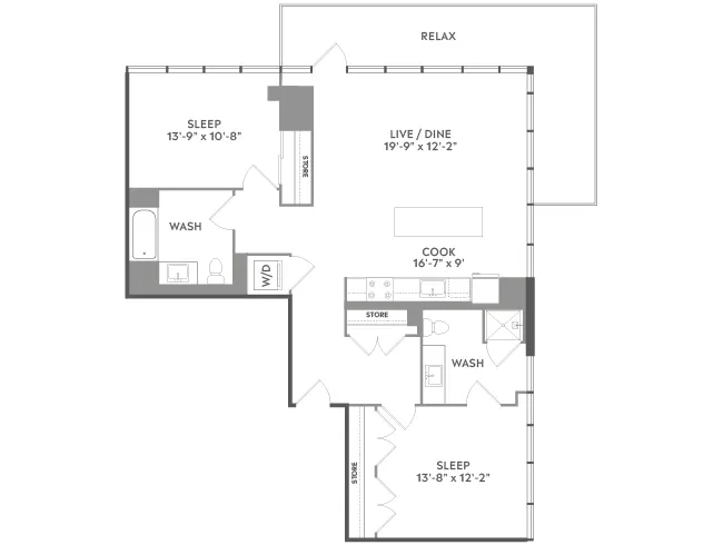 C6b floor plan, 2 Bedroom, 2 Bathroom at AMLI West Loop apartments
