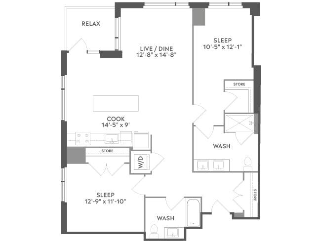 C6c floor plan, 2 Bedroom, 2 Bathroom at AMLI West Loop apartments