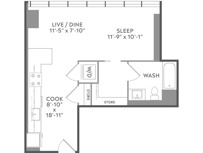 E2 floor plan, Studio, 1 Bathroom at AMLI West Loop apartments