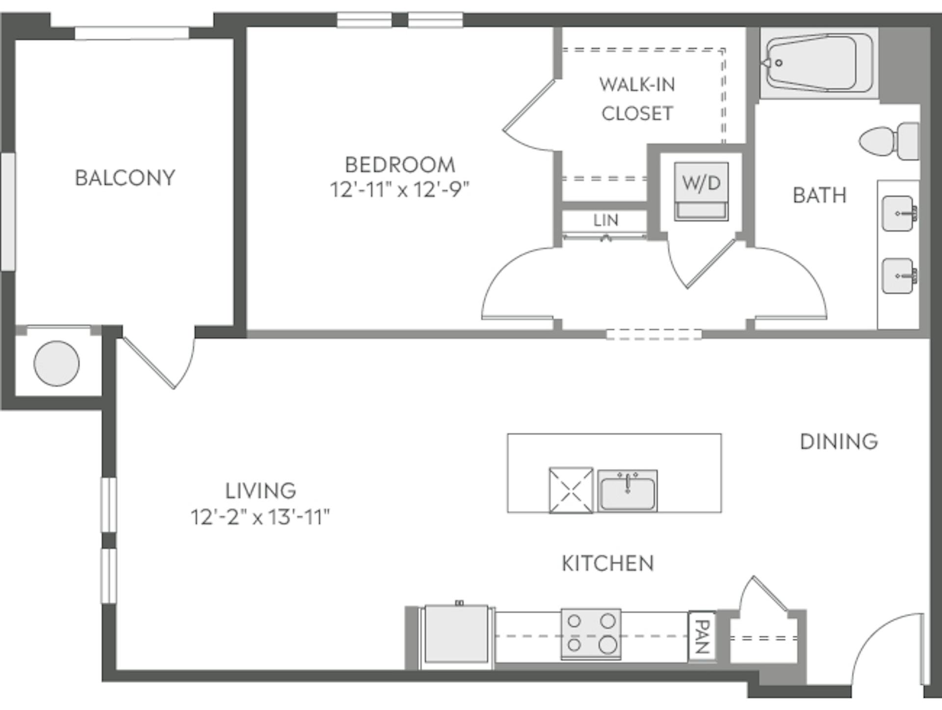 A4c floor plan, 1 Bedroom, 1 Bathroom at AMLI Camarillo apartments