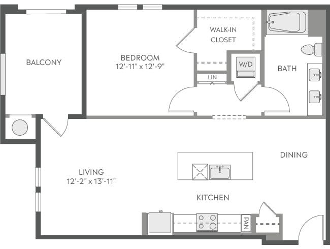 A4c floor plan, 1 Bedroom, 1 Bathroom at AMLI Camarillo apartments
