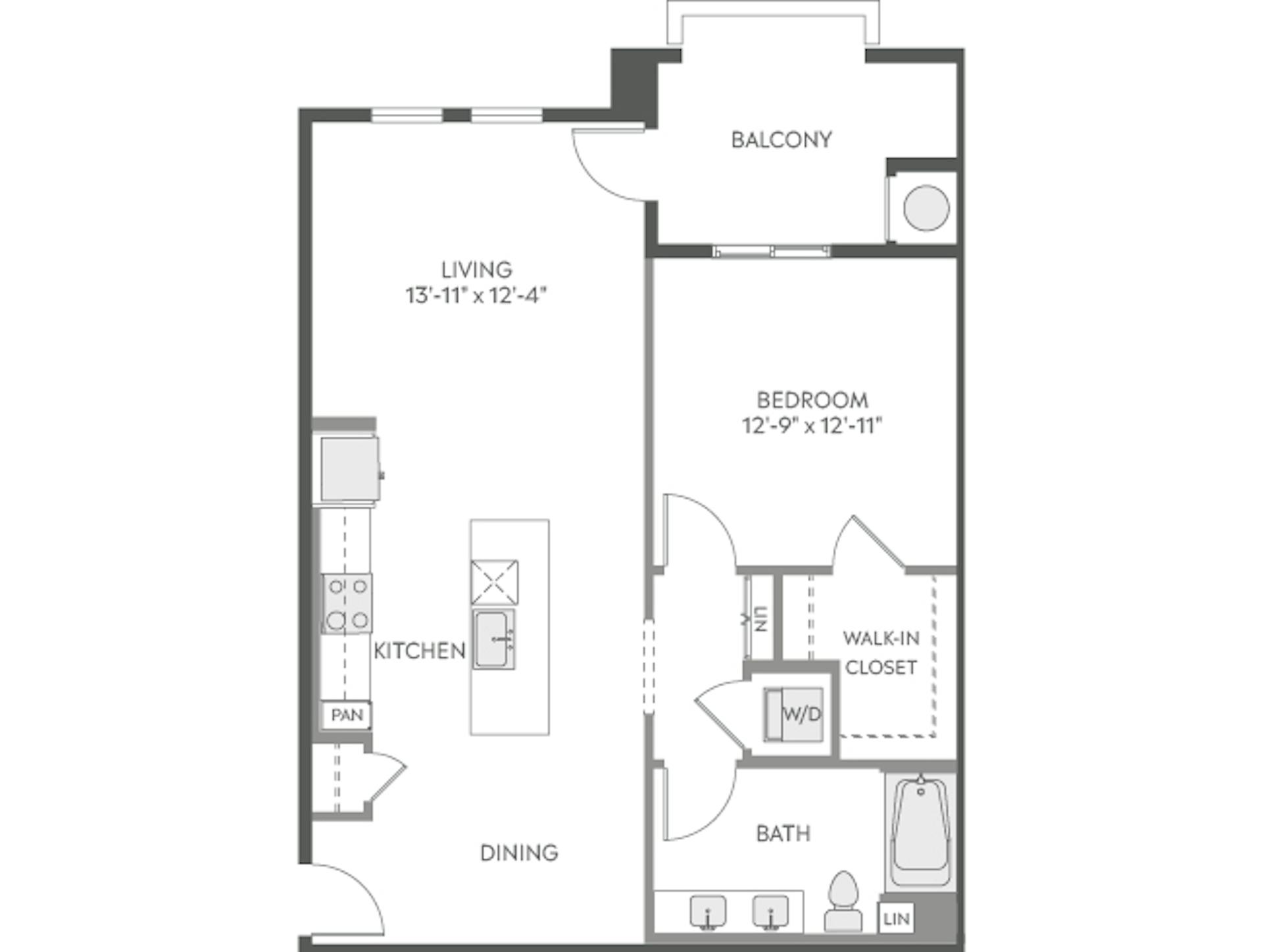 A4b floor plan, 1 Bedroom, 1 Bathroom at AMLI Camarillo apartments