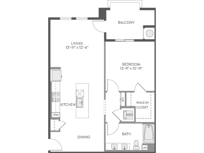 A4b floor plan, 1 Bedroom, 1 Bathroom at AMLI Camarillo apartments