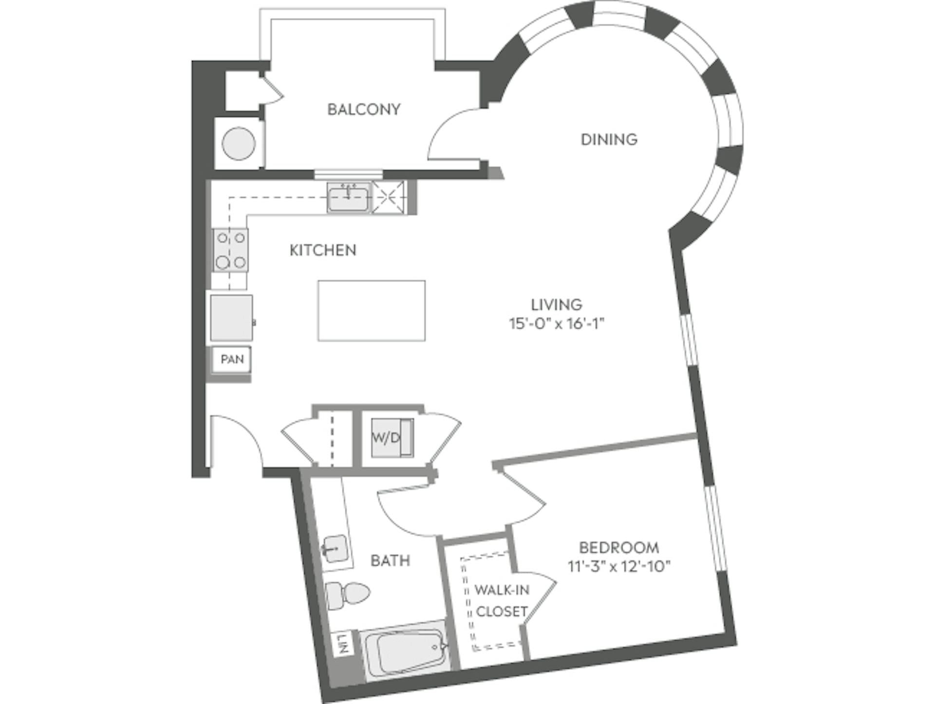 A4a floor plan, 1 Bedroom, 1 Bathroom at AMLI Camarillo apartments
