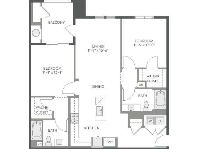 C4e floor plan, 2 Bedroom, 2 Bathroom at AMLI Camarillo apartments