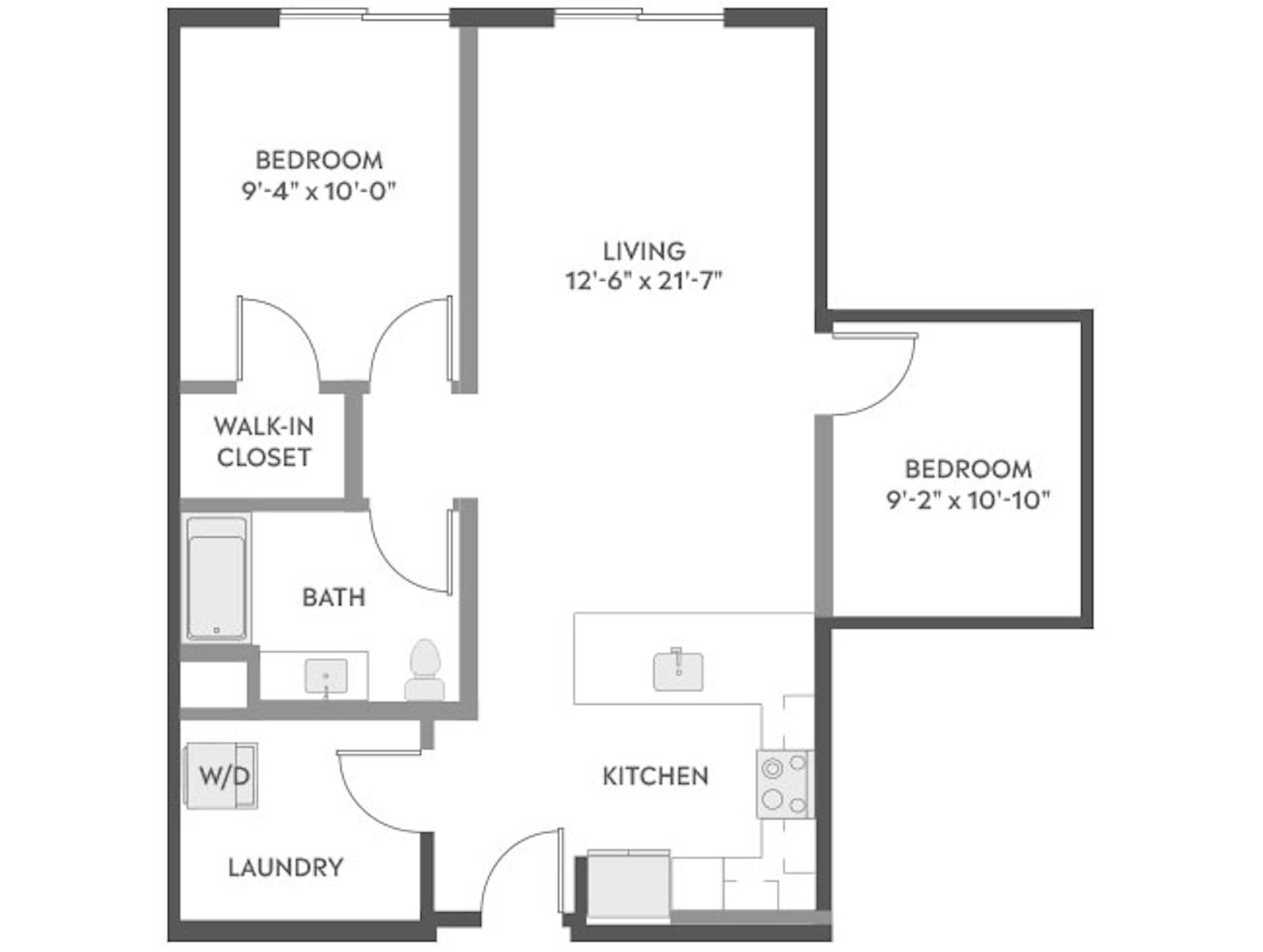 B4b floor plan, 2 Bedroom, 1 Bathroom at AMLI Redmond Way apartments