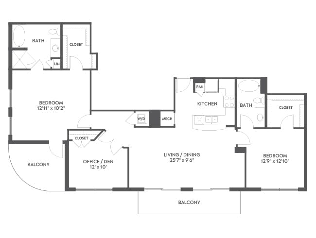 C10D floor plan, 2 Bedroom, 2 Bathroom, Office/Den at AMLI Joya apartments