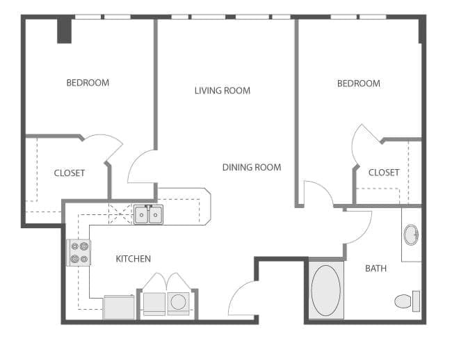 B5 floor plan, 2 Bedroom, 1 Bathroom at AMLI 535 apartments