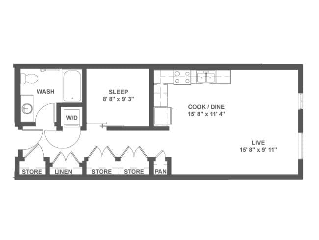 A2e floor plan, 1 Bedroom, 1 Bathroom at AMLI Mark24 apartments