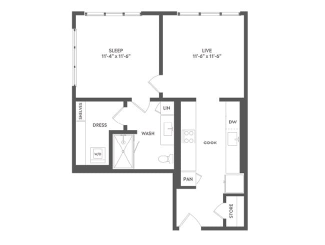 A2 floor plan, 1 Bedroom, 1 Bathroom at AMLI Art District apartments