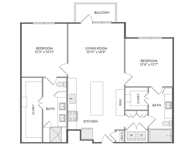 C7 floor plan, 2 Bedroom, 2 Bathroom at AMLI Lakeline apartments
