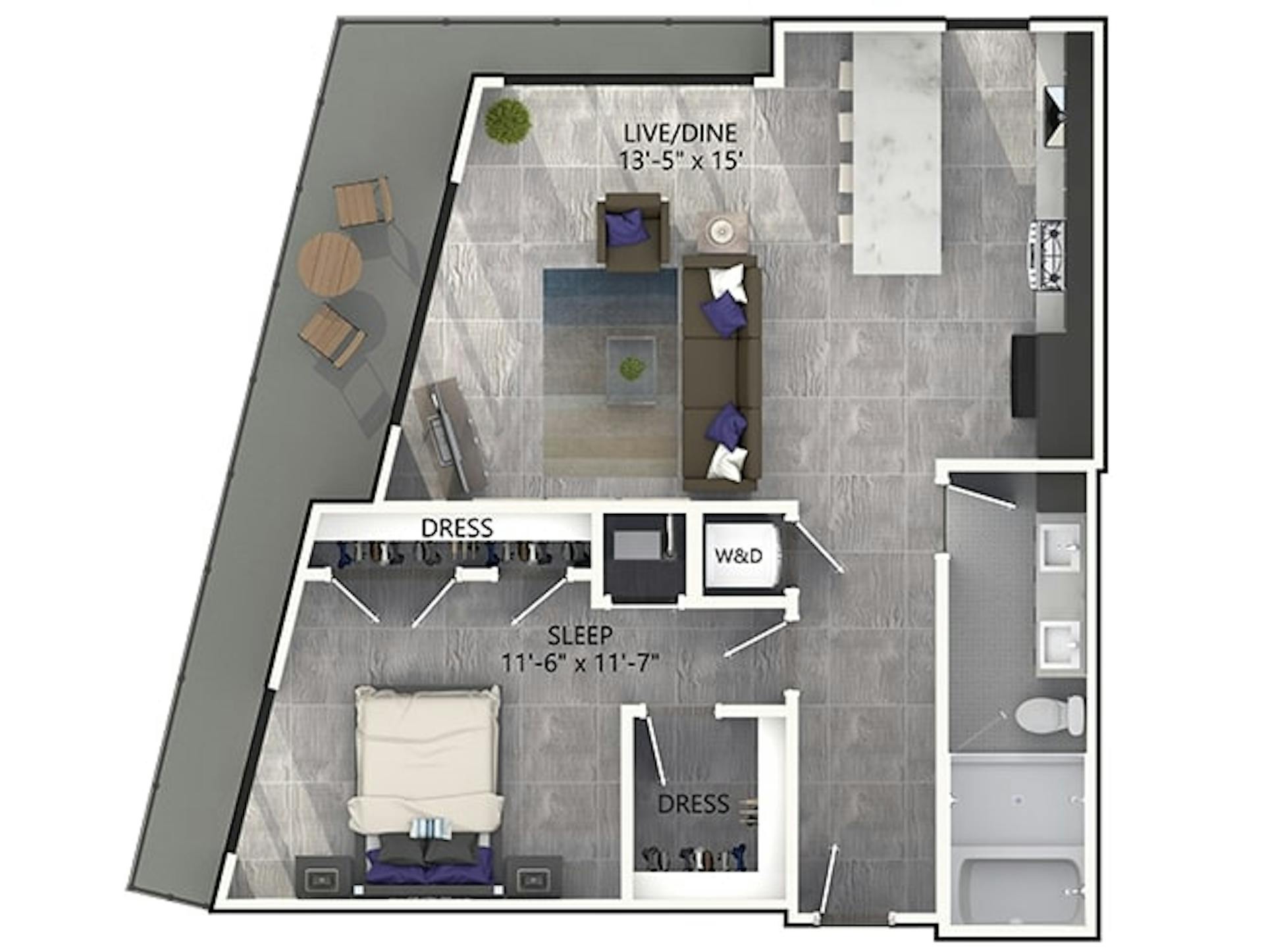 A5P floor plan, 1 Bedroom, 1 Bathroom, Penthouse at AMLI Midtown Miami apartments