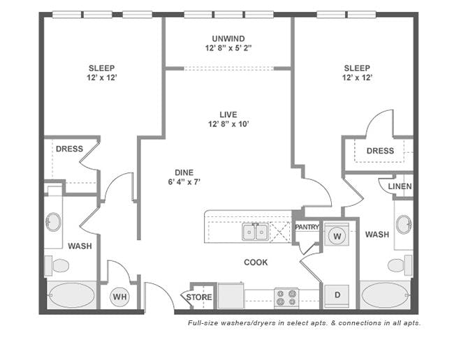 C5s floor plan, 2 Bedroom, 2 Bathroom at AMLI at Mueller apartments