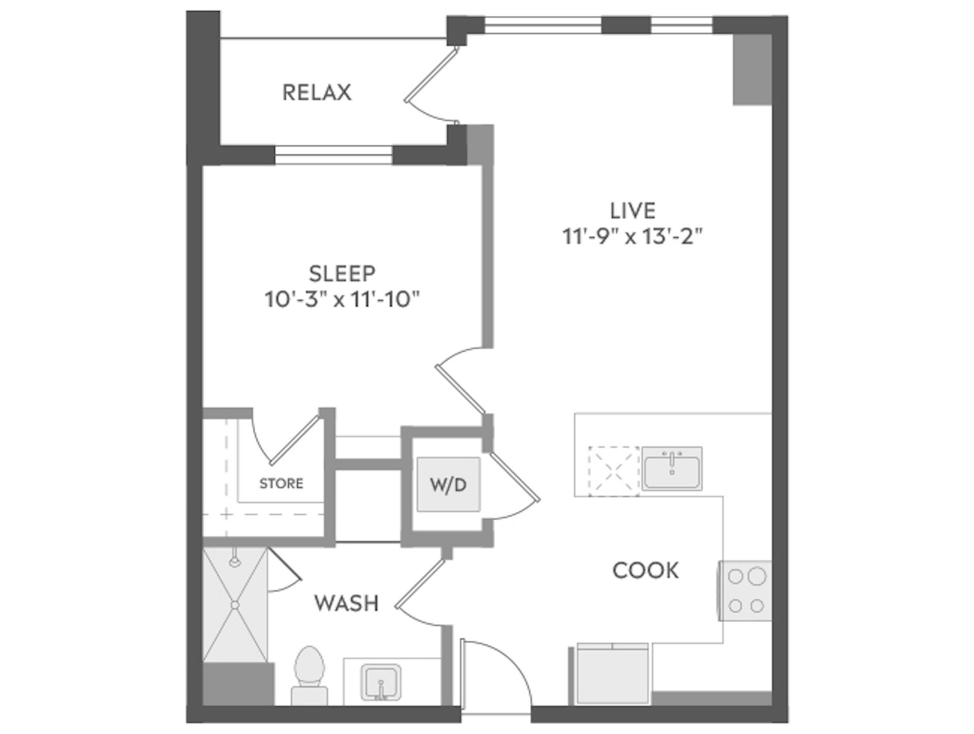 A2a floor plan, 1 Bedroom, 1 Bathroom at AMLI Golden Triangle apartments