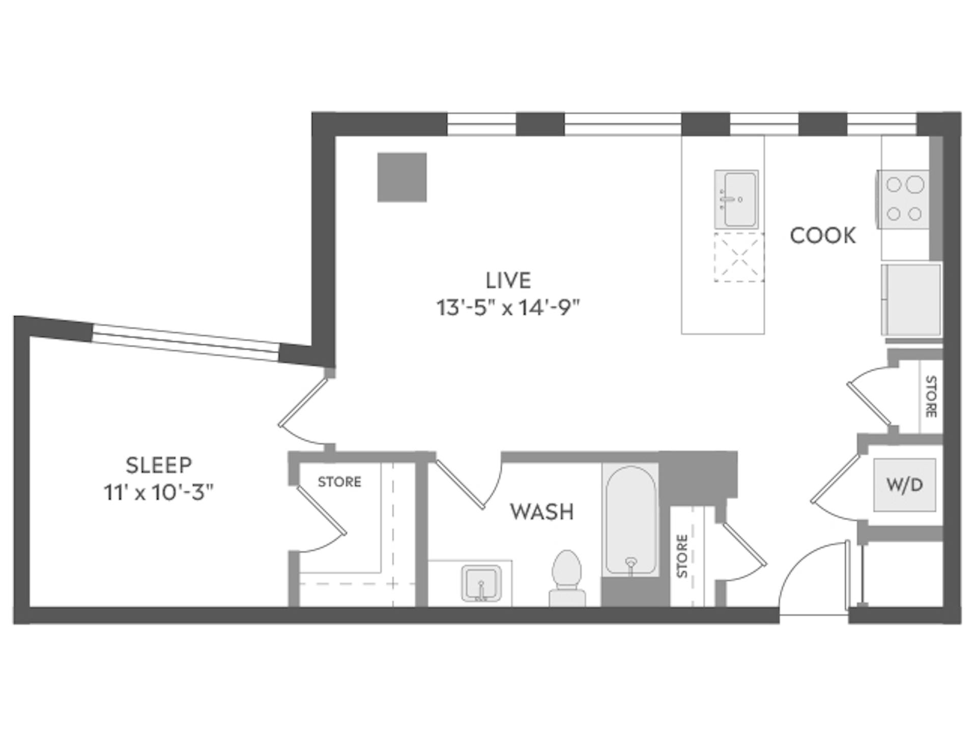 A3 floor plan, 1 Bedroom, 1 Bathroom at AMLI Golden Triangle apartments