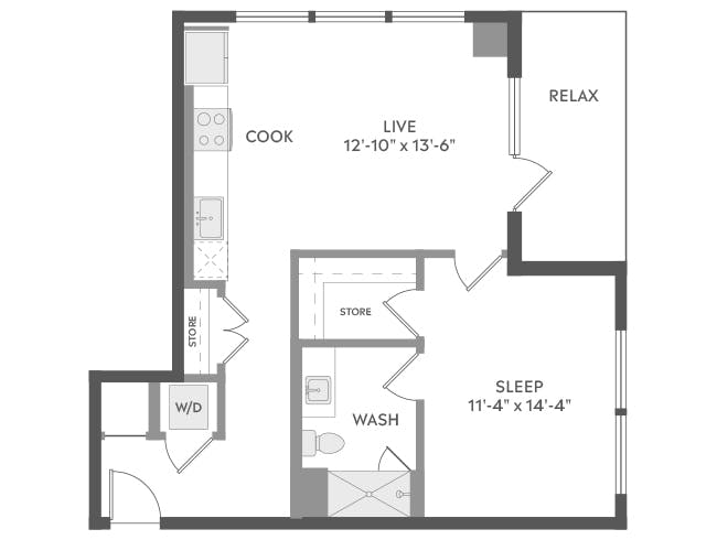 A3b floor plan, 1 Bedroom, 1 Bathroom at AMLI Golden Triangle apartments
