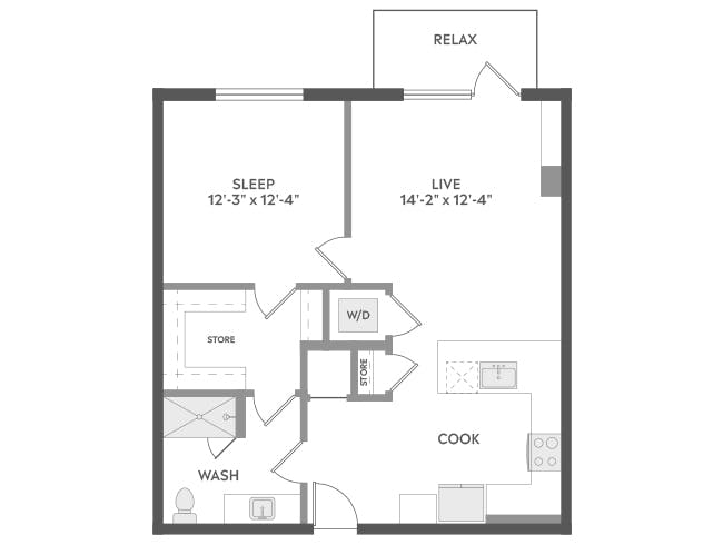 A4 floor plan, 1 Bedroom, 1 Bathroom at AMLI Golden Triangle apartments
