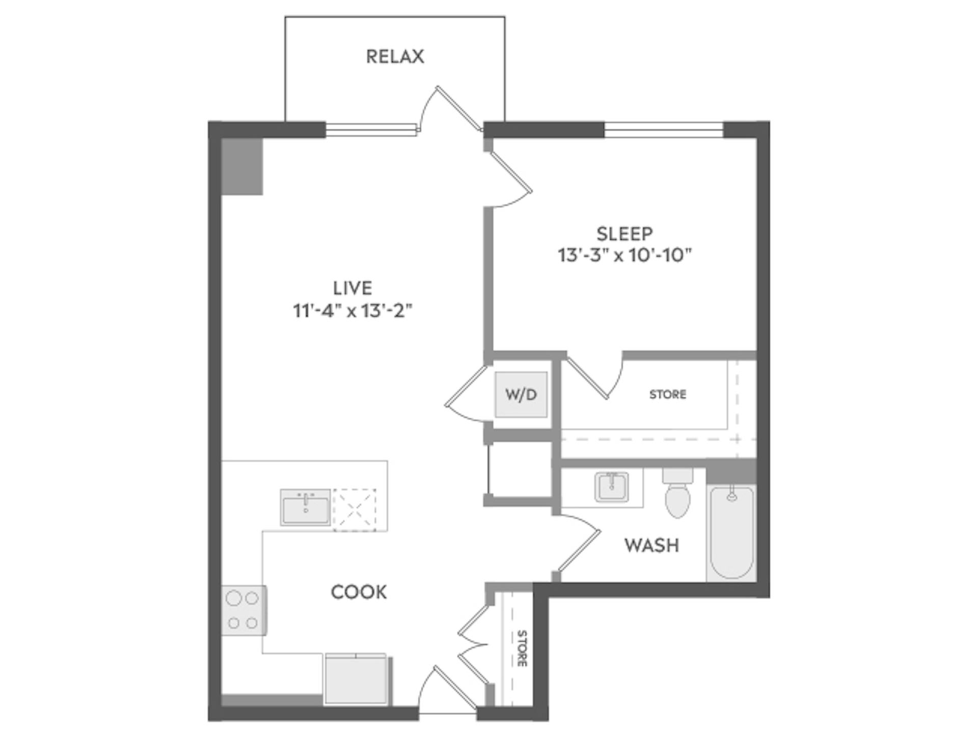 A3c floor plan, 1 Bedroom, 1 Bathroom at AMLI Golden Triangle apartments
