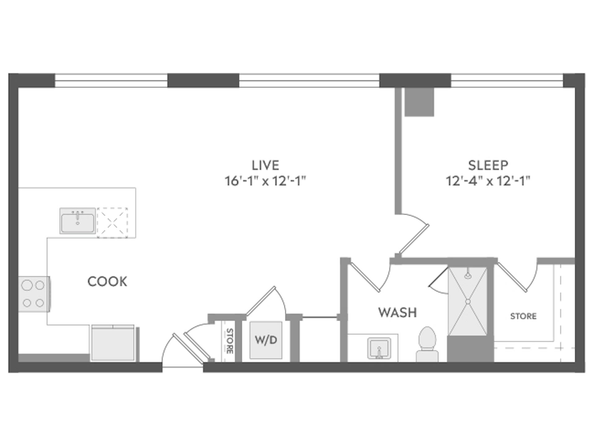 A4a floor plan, 1 Bedroom, 1 Bathroom at AMLI Golden Triangle apartments