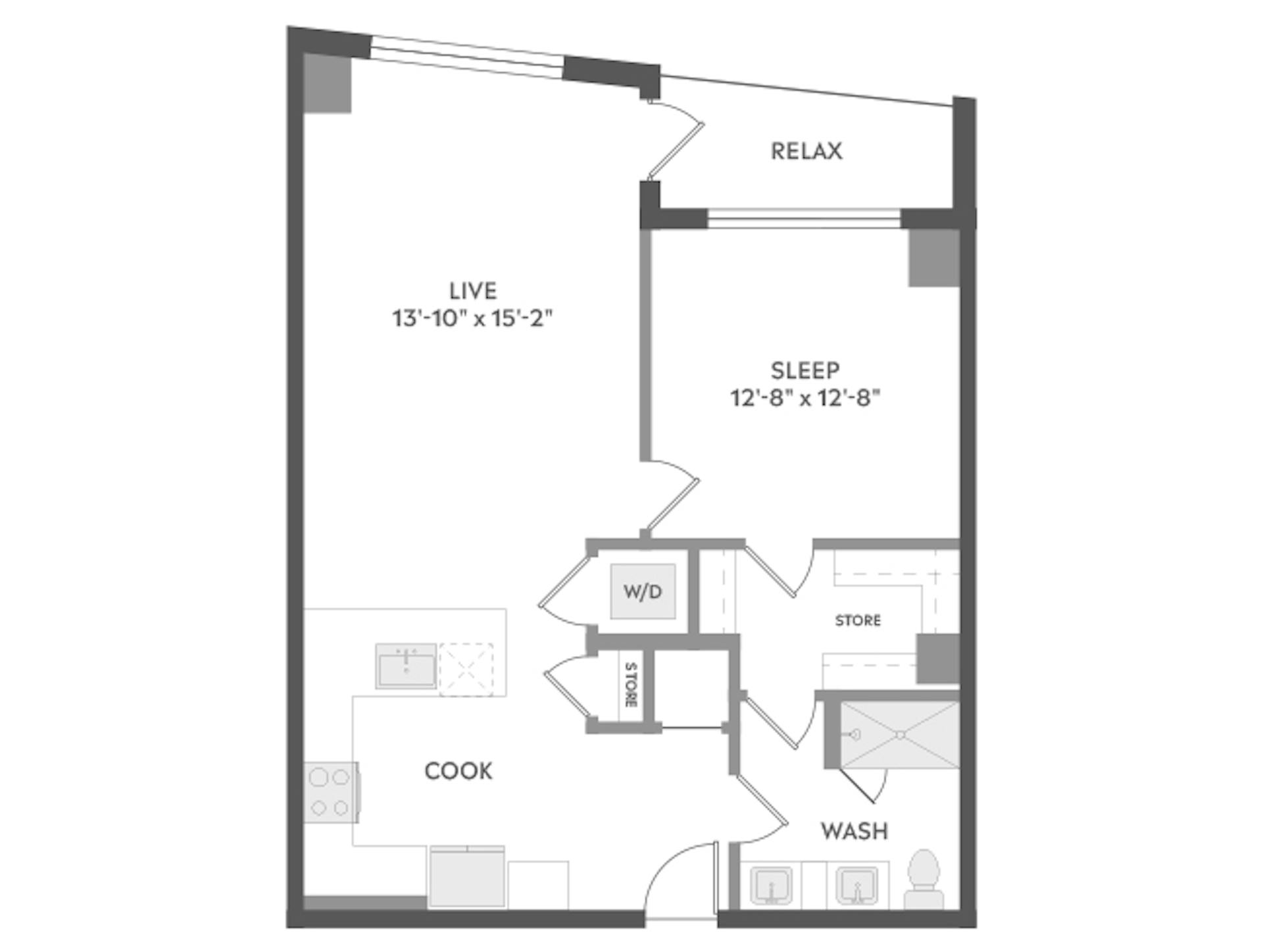 A4b floor plan, 1 Bedroom, 1 Bathroom at AMLI Golden Triangle apartments