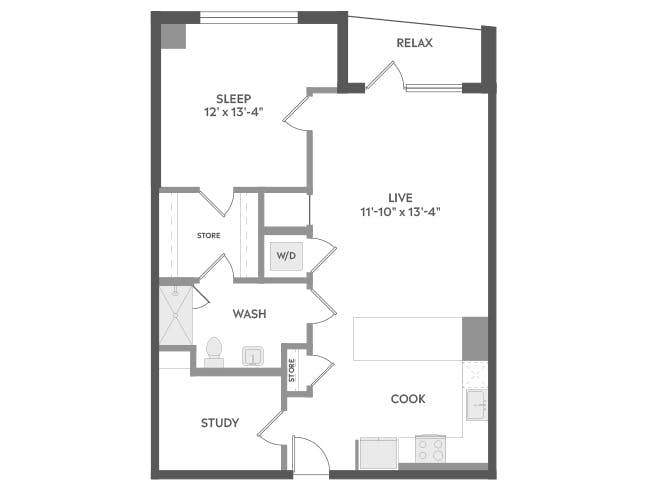 A5aD floor plan, 1 Bedroom, 1 Bathroom, and an office at AMLI Golden Triangle apartments