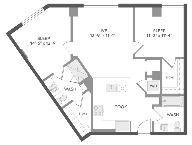 AMLI Golden Triangle C3 two-bedroom floor plan image - Denver, CO