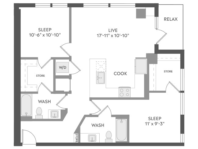 C3a floor plan, 2 Bedroom, 2 Bathroom at AMLI Golden Triangle apartments